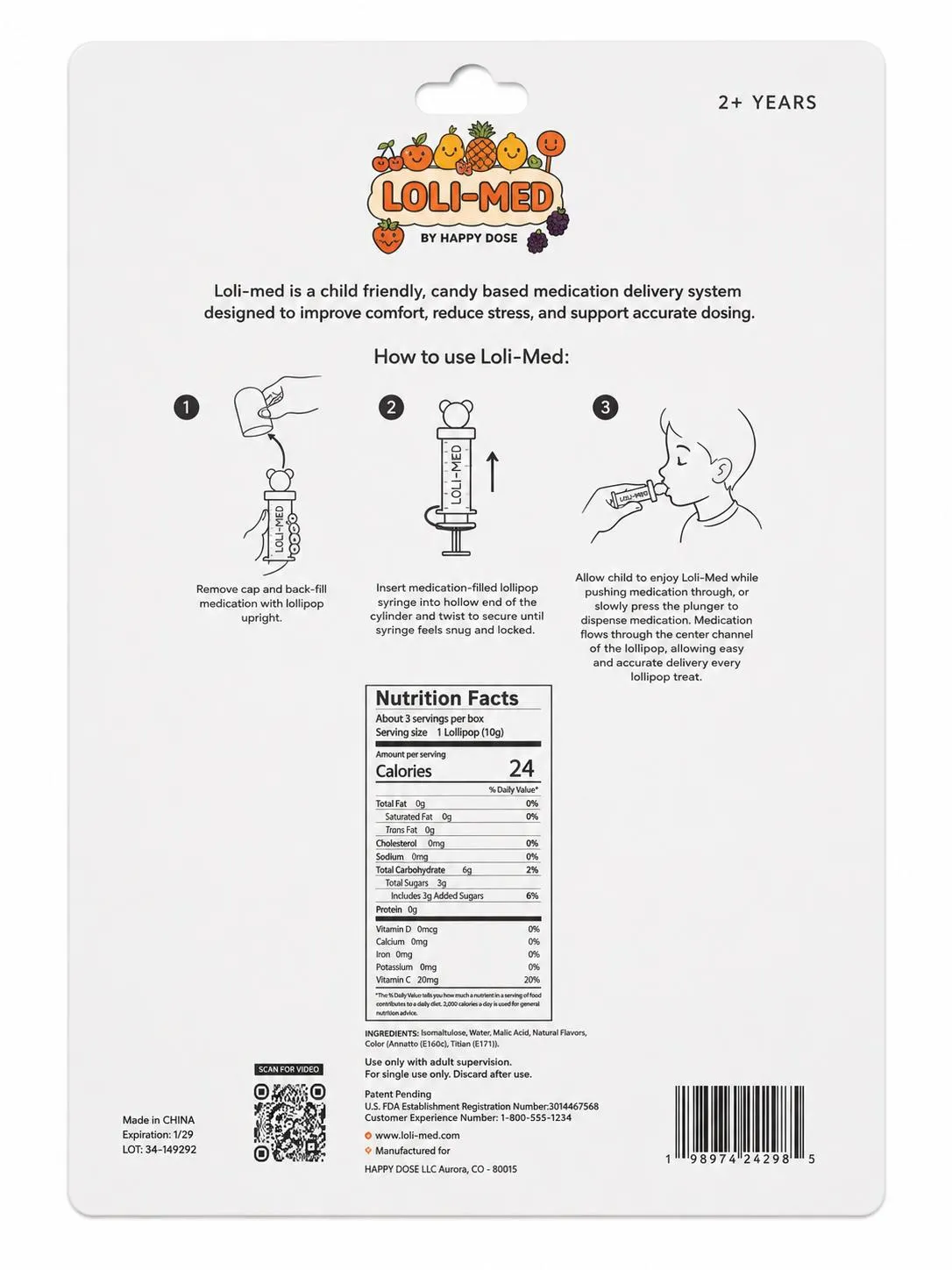 Loli-Med packaging back with nutrition facts
